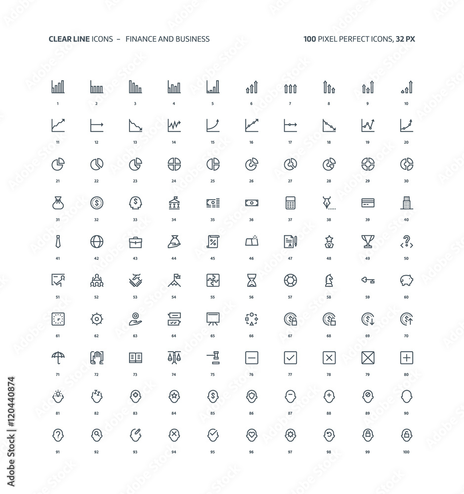 Finance and business clear line icons