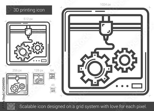 Three D printing line icon.