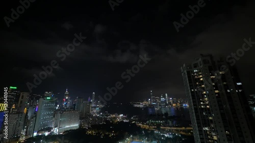 Wallpaper Mural Evening panorama of night city Hong Kong, China. Seen buildings, skyscrapers and sea Torontodigital.ca