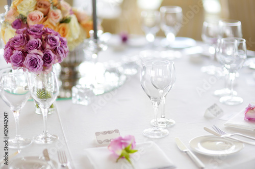 Beautiful table set for some festive event, party or wedding
