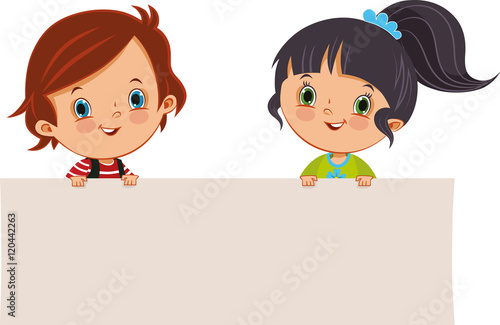 Children holding a blank sign