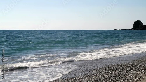 Amantea Calabria, Italy view of deserted beach with sky and clouds
