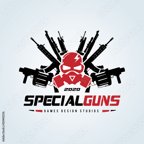 Game logo, Skull and gas mask logo,Gun logo with skull and dark concept.