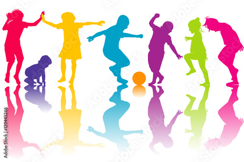 Set of silhouettes of colored children
