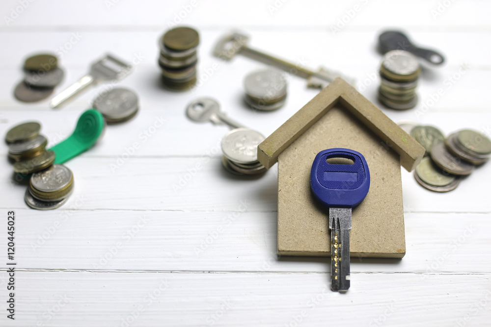 key and russian coins on background key and russian coins on background
