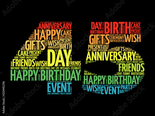 Happy 45th birthday word cloud collage concept