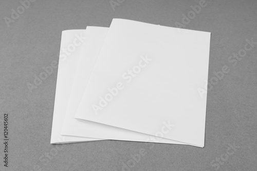 Bifold white template paper on gray background . © jannoon028
