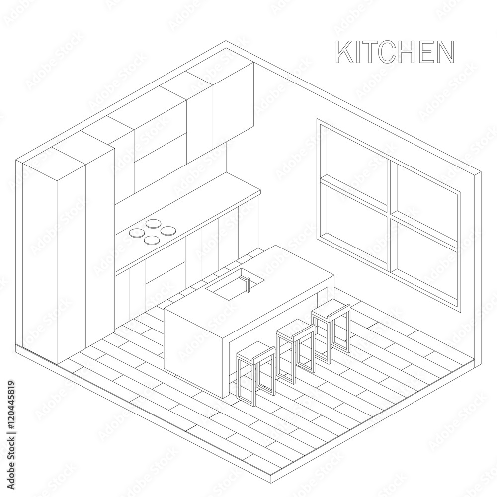 Kitchen room isometric.vector illustration Kitchen room isometric.vector illustration