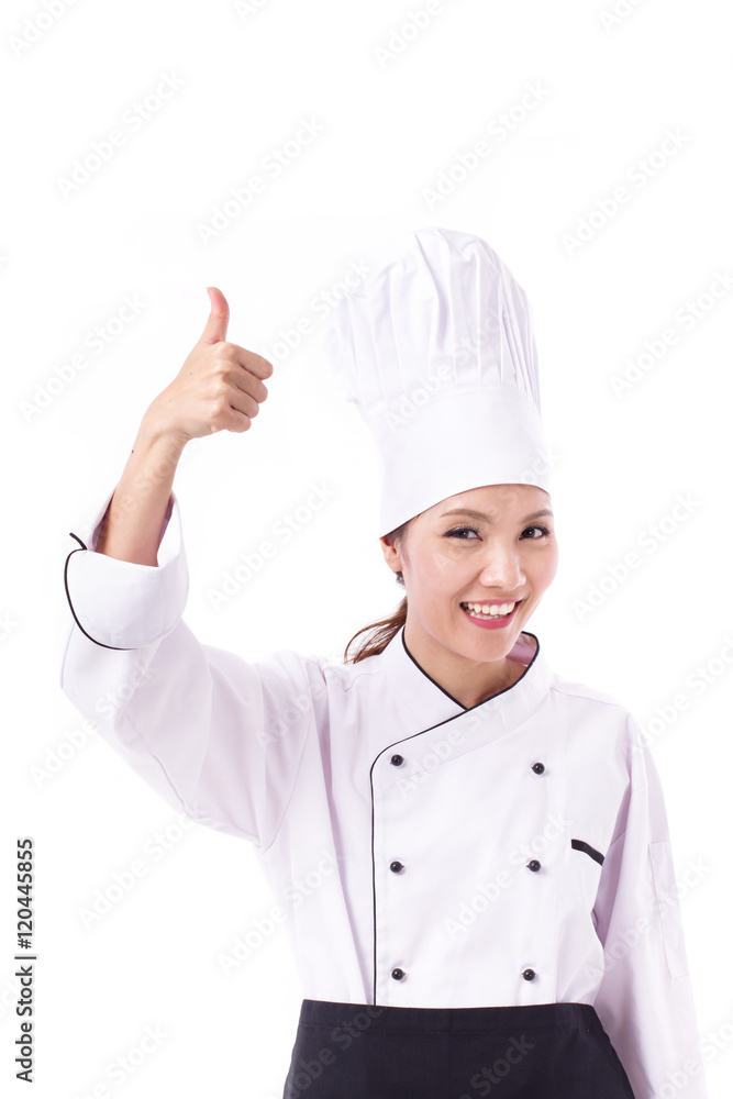 happy, smiling, positive female chef showing thumb up happy, smiling, positive female chef showing thumb up