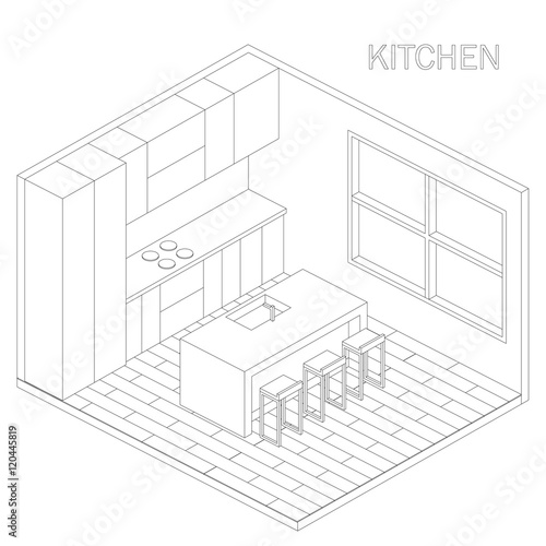 Kitchen room isometric.vector illustration