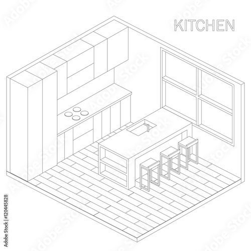 Kitchen room isometric.vector illustration