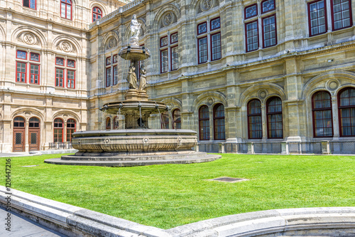 Fountain in front of the Vienna Opera House, Austria.