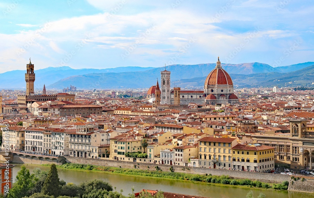 Great view of Florence in Italy with the dome of the Duomo