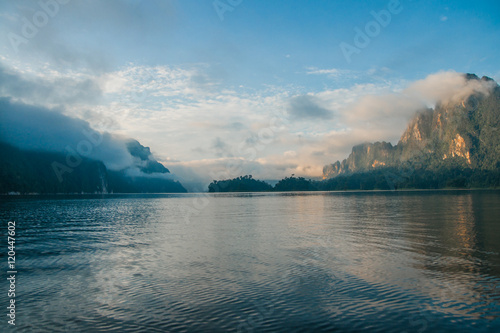 Scenic and unique landscape at Chieou Laan lake, Thailand photo