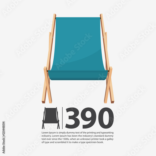 wooden beach chaise longue isolated on white background. Deck chair icon in flat design. Vector illustration.