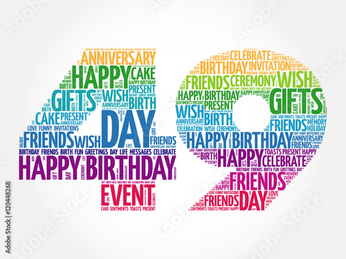 Happy 49th birthday word cloud collage concept