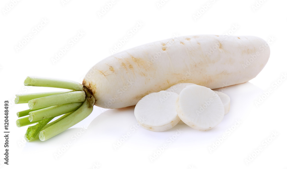 White radishes isolated on white background White radishes isolated on white background