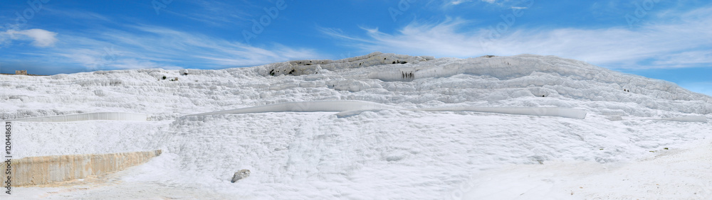 Panorama view on white travertines