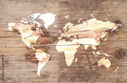 Fotografie World map on wooden background