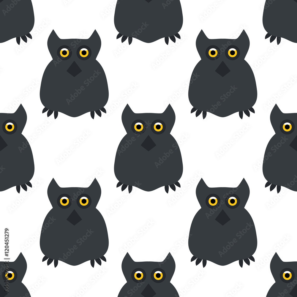 Owl. Seamless pattern. Halloween. All Saints' Day. Frighten. Night-bird. For your design