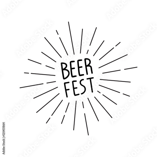 Handwritten inscription Beer Fest with sunburst. Hand drawn lettering for your design. Vector illustration.