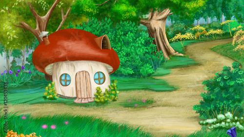 Fairy Tale Mushroom House in a Summer Forest