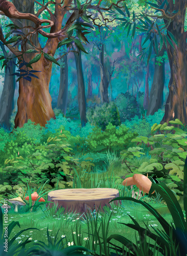 Old Tree Stump in a Summer Forest