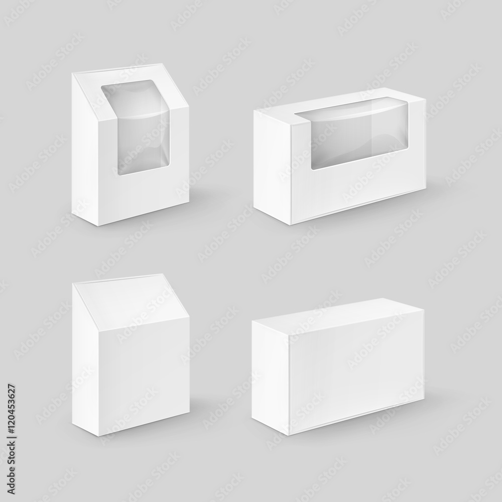 Naklejka premium Set of White Rectangle Boxes For Food, Gift