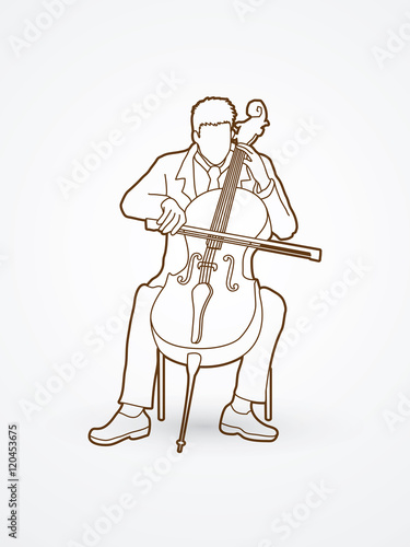 Cello player outline graphic vector.