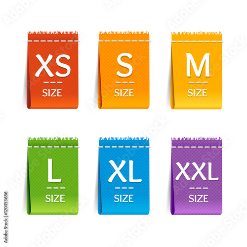 Color Size Clothing Labels Set. Vector