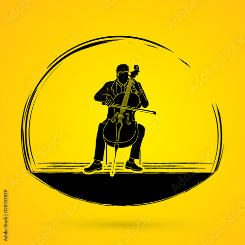 Cello player graphic vector.