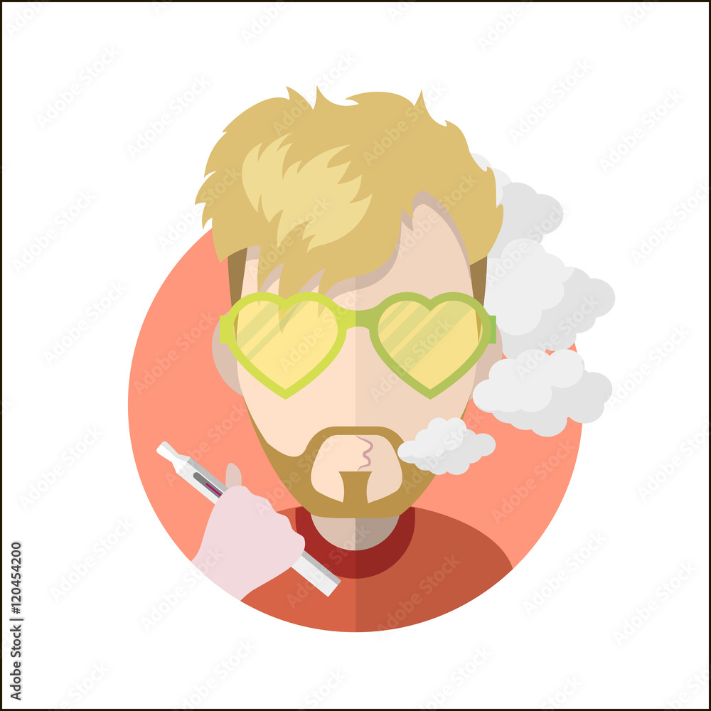 Avatar vape profile picture flat icon, vaping people character. Trendy  beard and glasses. Stock Vector | Adobe Stock