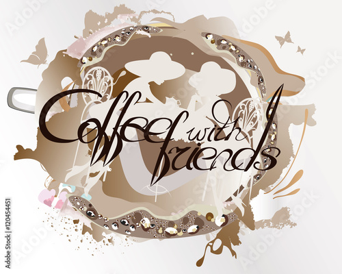 Abstract coffee background with girls at the cafe.