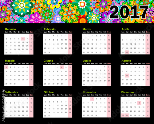 Year 2017 Calendar - Top colorful flowers - Italy