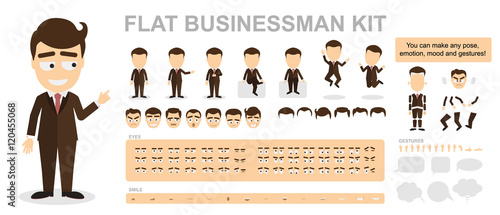 Flat businessman kit. You can make any pose, mood and gestures. Funny cartoon office worker. Creating avatar with construction.