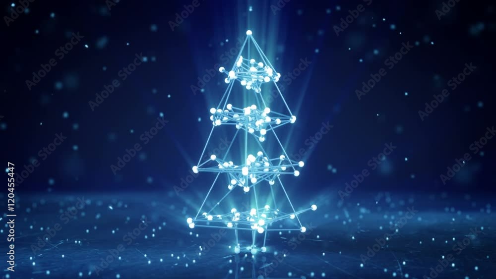 Glowing wireframe christmas tree shape. Abstract holiday 3D render. Seamless loop smooth animation with motion blur 4k (4096x2304)
Glowing wireframe christmas tree shape. Abstract holiday 3D render. Seamless loop smooth animation with motion blur 4k (4096x2304)