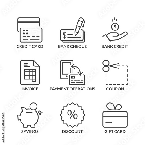 basic payment methods line icons with text