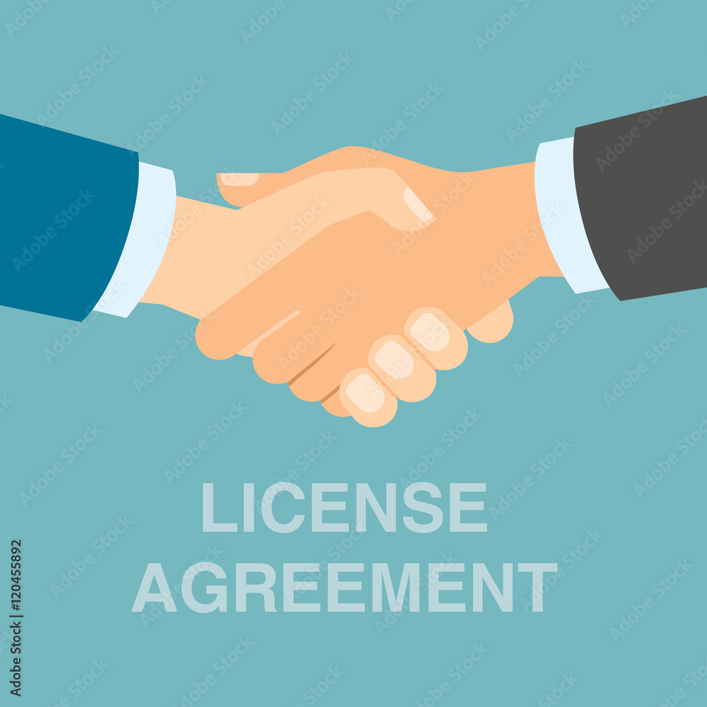 License agreement handshake. Men shacking hands for insurance of license, patent from copyriting. License agreement handshake. Men shacking hands for insurance of license, patent from copyriting.