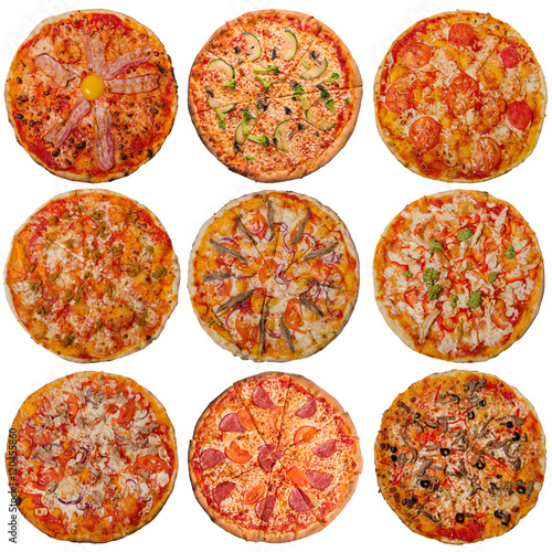 Pizzas isolated on white background