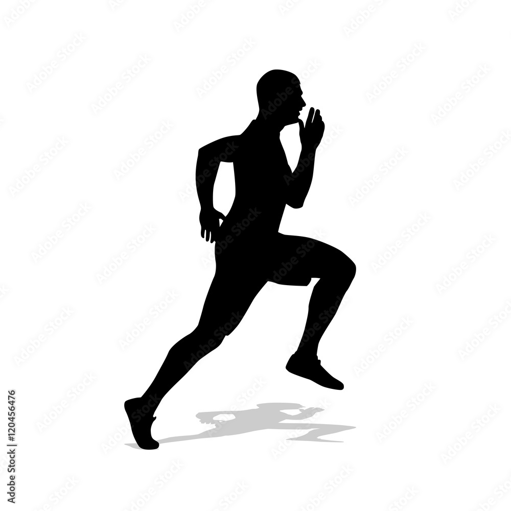 Running man vector silhouette. Run, individual summer sport. Iso