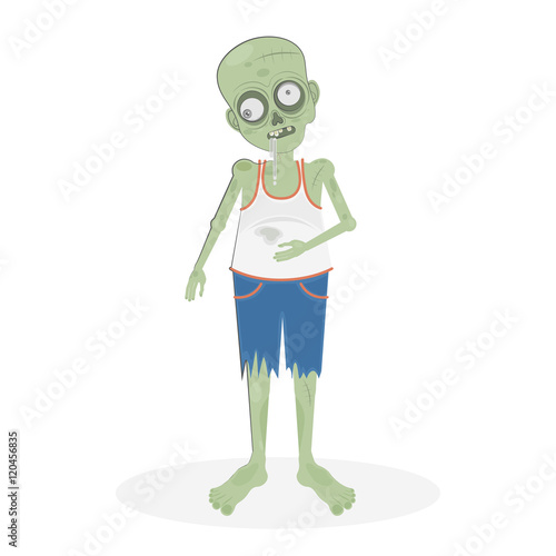 Isolated scary zombie. Green zombie with spit. Scary reanimated monster for halloween decoration.