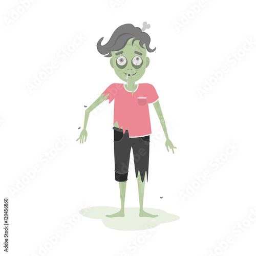 Isolated scary zombie. Green zombie with bone. Scary reanimated monster for halloween decoration.