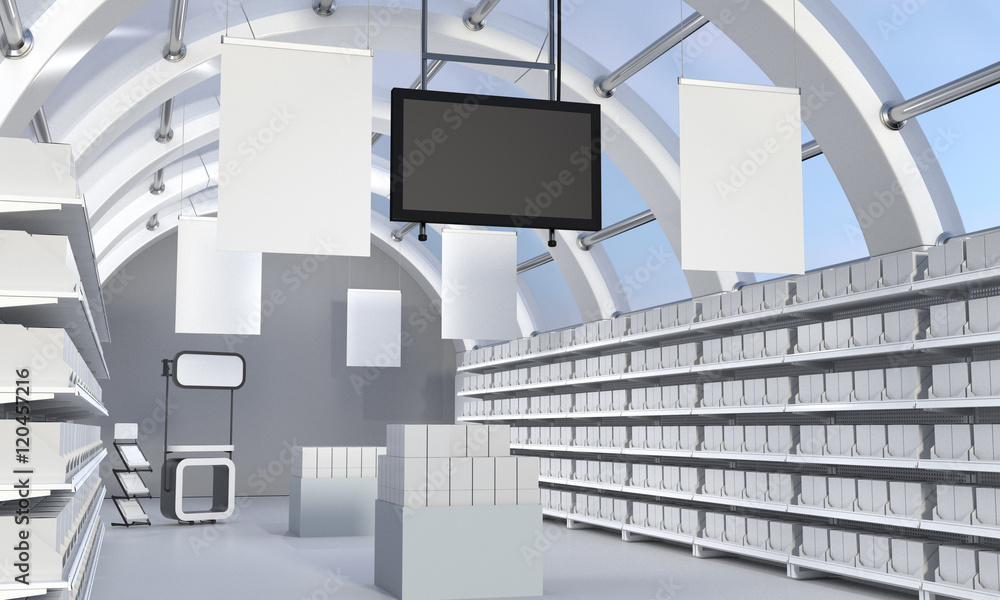 Fototapeta premium set of supermarket shelves with blank products