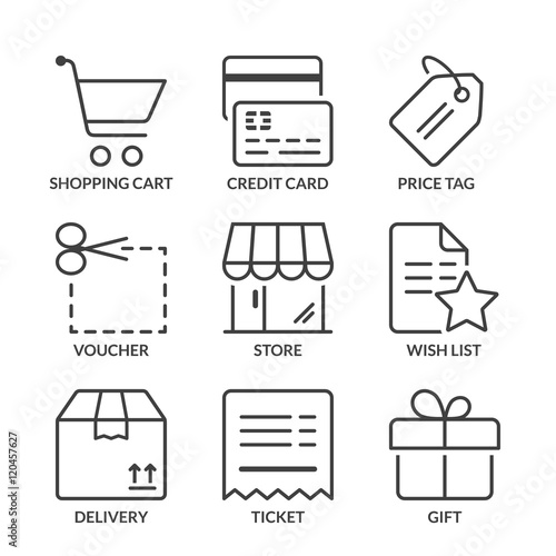 basic shopping line icons 2 with text