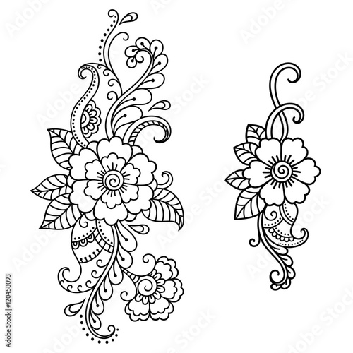 Henna tattoo flower template. Mehndi style.Decorative pattern in oriental style.  