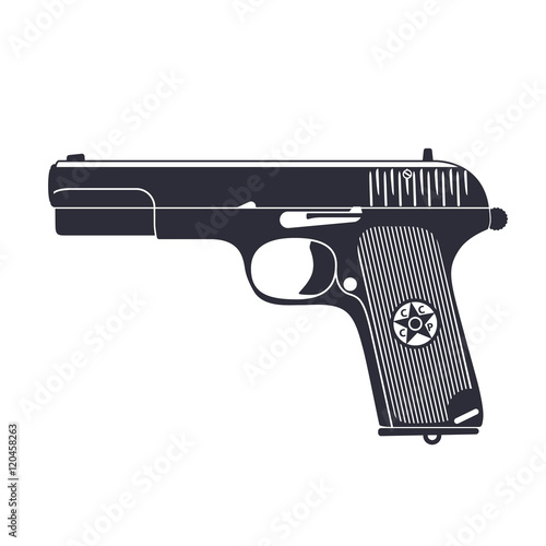 Old soviet pistol, handgun, vector illustration