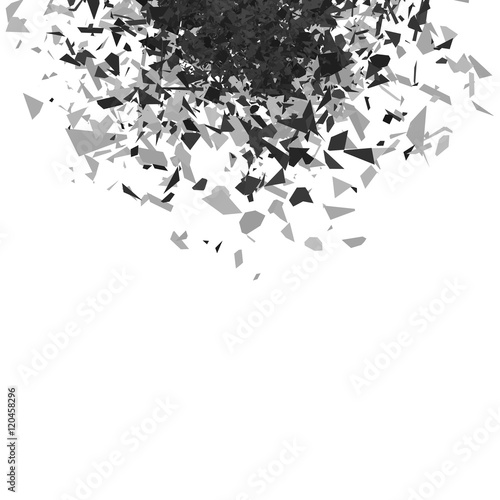 Explosion Cloud of Grey Pieces on White Background. Sharp Particles Randomly Fly in the Air.