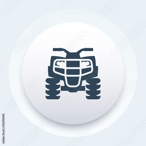 quad bike icon, atv, all terrain vehicle, quadricycle round pictogram