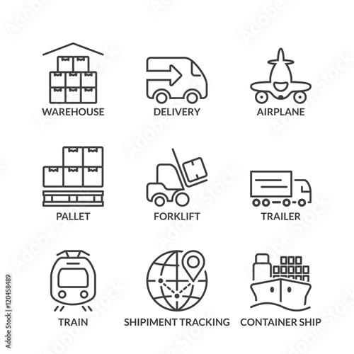 basic logistics line icons with text