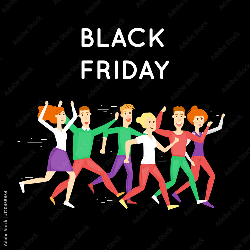 Black Friday crowd of people running to the store on sale. Discount.  Shopping. Character. Flat design vector illustration. Stock Vector | Adobe  Stock